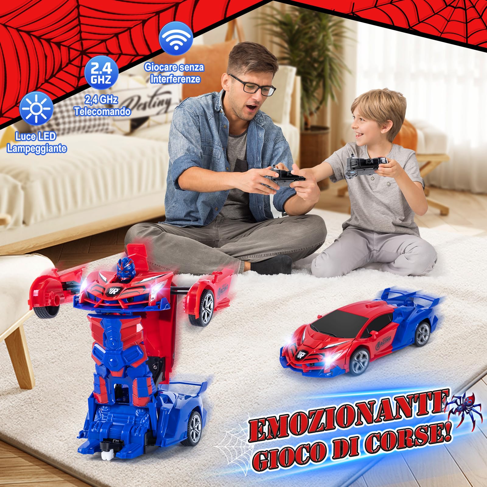 Kazzley Macchina Telecomandata, 2.4GHz Sensore di gesto Spider Trasformatore Robot Macchina Radiocomandata, 1:18 Auto Telecomandata RC Car Giocattoli Regalo Bambino Bimbina 3 4 5 6 7 8 9 Anni