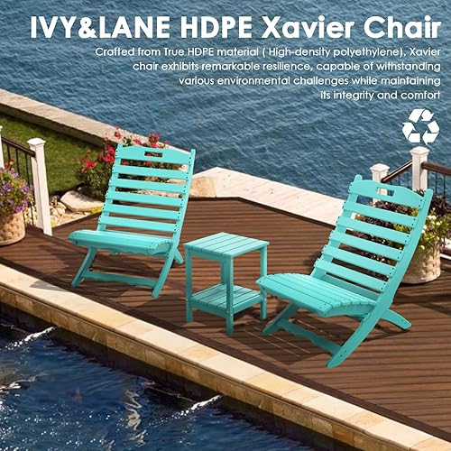 Miniatura 6 de IVY&LANE Xavier - Juego de 2 sillas portátiles  Silla plegable Adirondack  Onda  Plástico HDPE  Aqua  Resistente a todo tipo de clima  para