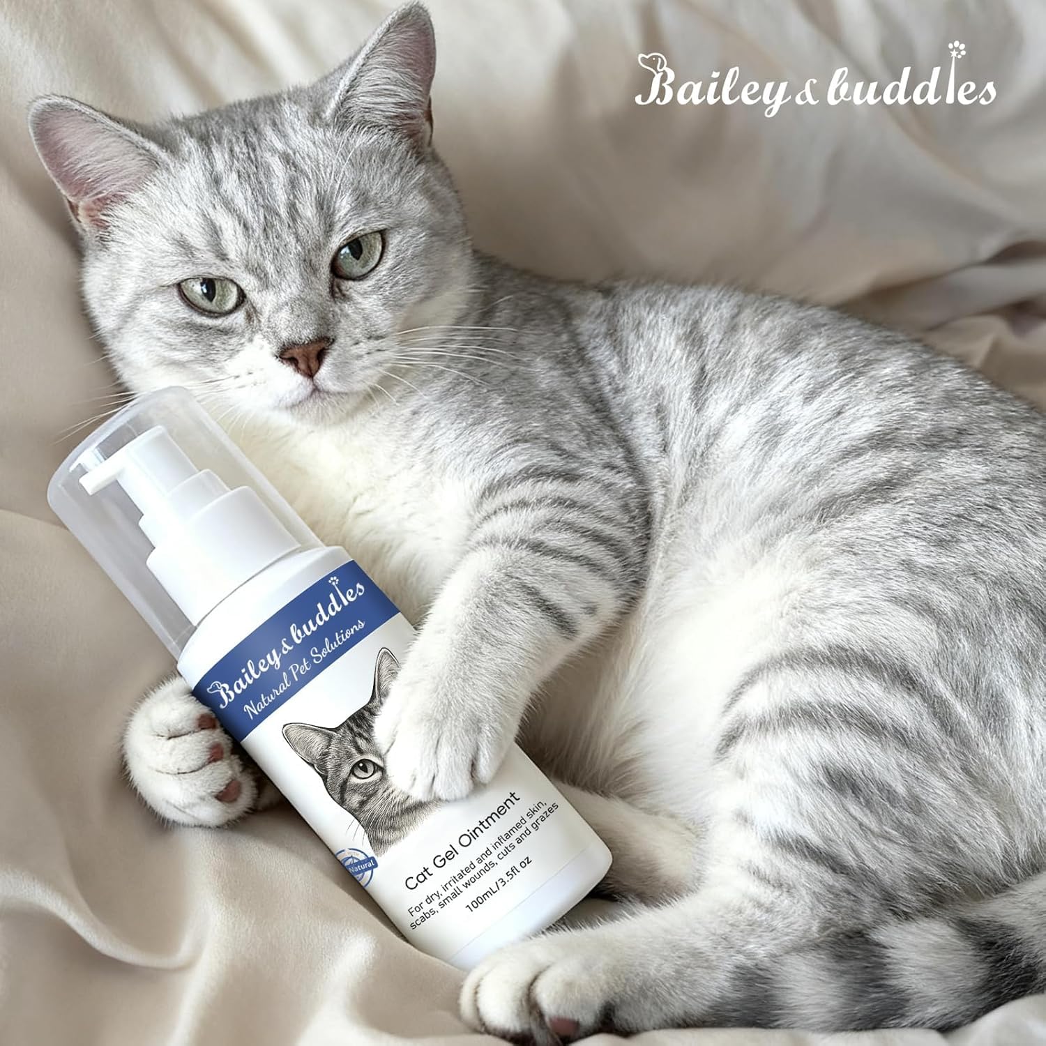 Bailey & buddies Pommade Naturelle pour la Peau de Chat, soulage la Peau sèche, démangeaisons, Points Chauds, eczéma et Allergies - Formule enrichie en oméga