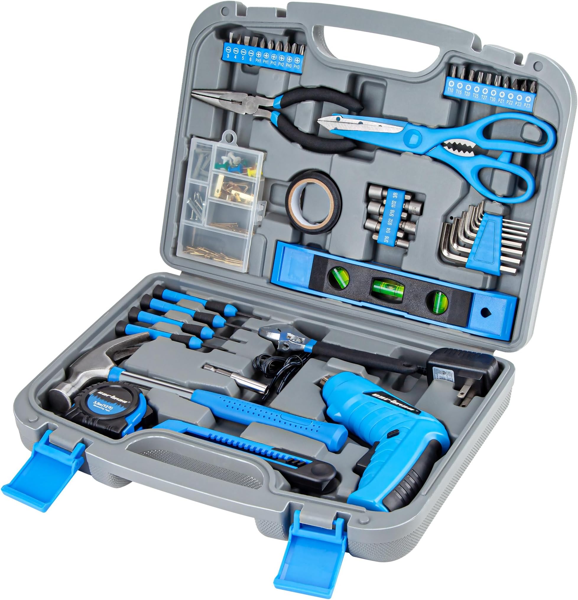 CARTMAN 149 Piece Tool Set General Household Hand Tool Kit with Cordless Screwdriver Blue