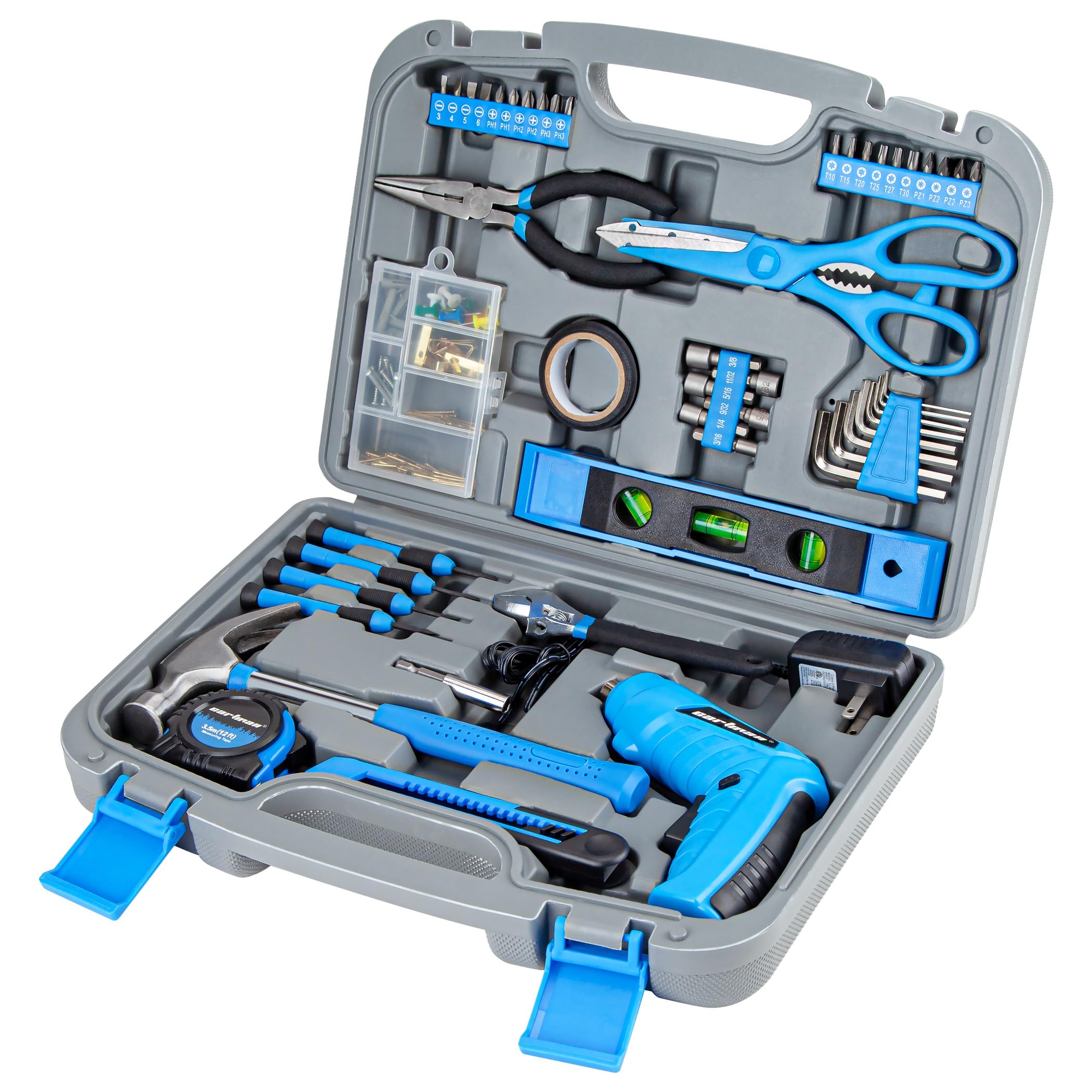 149 Piece Tool Set General Household Hand Tool Kit with Cordless Screwdriver Blue