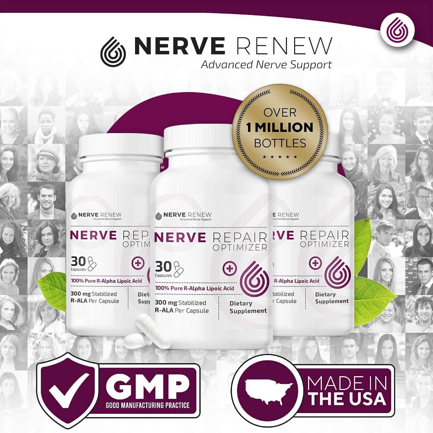 Nerve Renew Nerve Repair Optimizer - Dietary Supplement - 30 Capsules - 300 mg Stabilized R-Alpha Lipoic Acid per Capsule for Natural Nerve Discomfort Support - Fast Absorption - Safe and All Natural