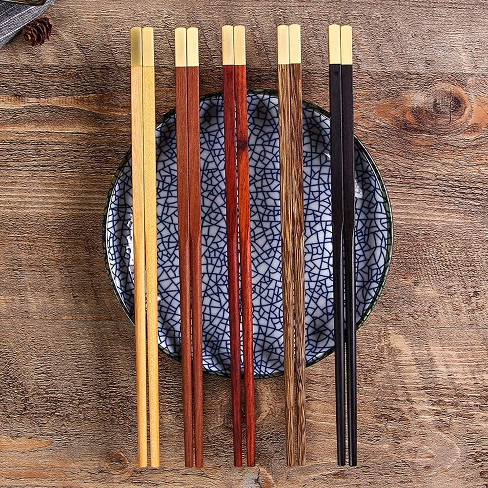Baguettes chinoises en bois massif importé Baguettes cadeaux 5 paires de baguettes, pas de vernis, pas de cire, processus de placage au brouillard, boîte cadeau