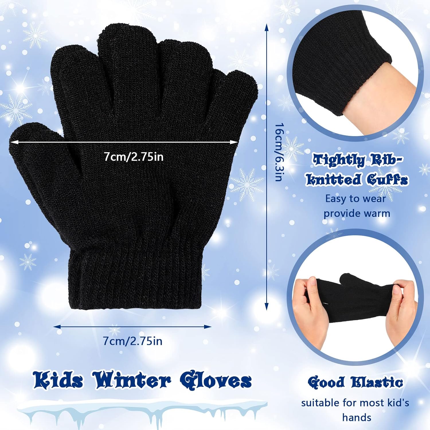 Handepo 50 Pairs Kids Winter Gloves Bulk Stretchy Full Finger Knitted Gloves Winter Warm for Boys Girls - Image 3