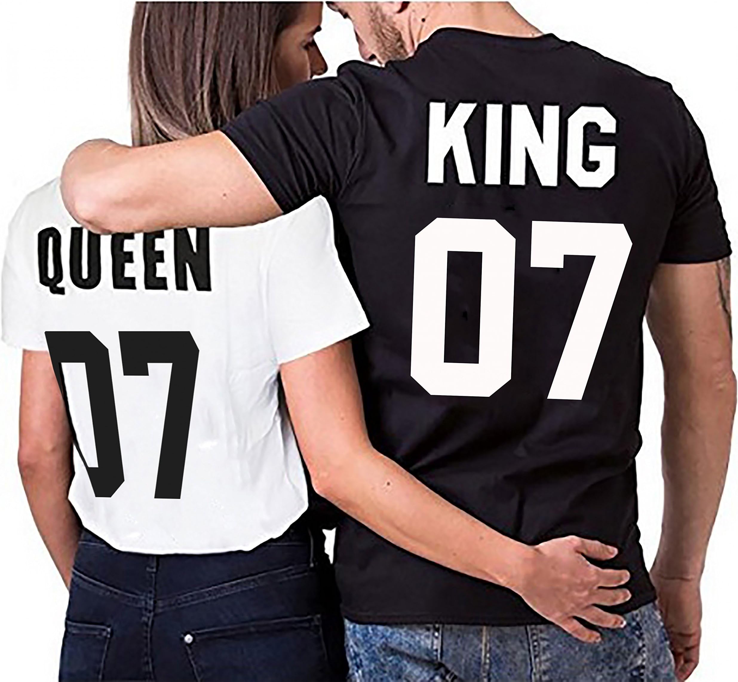 WhyKiki Partnerlook Couple T-Shirt Set King Queen for Couples as a Gift in S-4XL