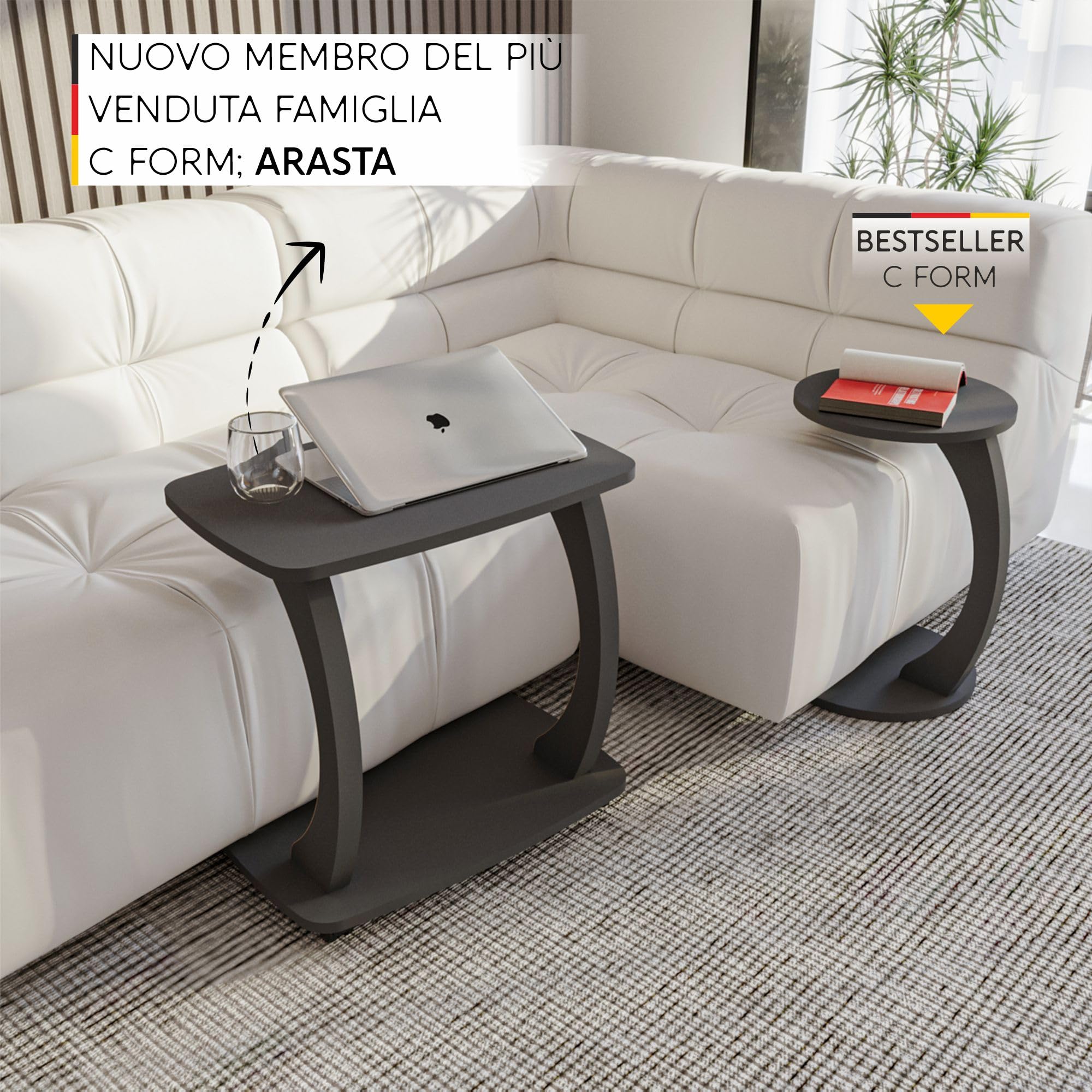 sugodesign Tavolino Divano con rotelle, Piccolo tavolo da salotto, Tavolino da caffè in stile elegante, Piccolo tavolo per soggiorno, Superficie ideale per laptop, tazze (Antracite)