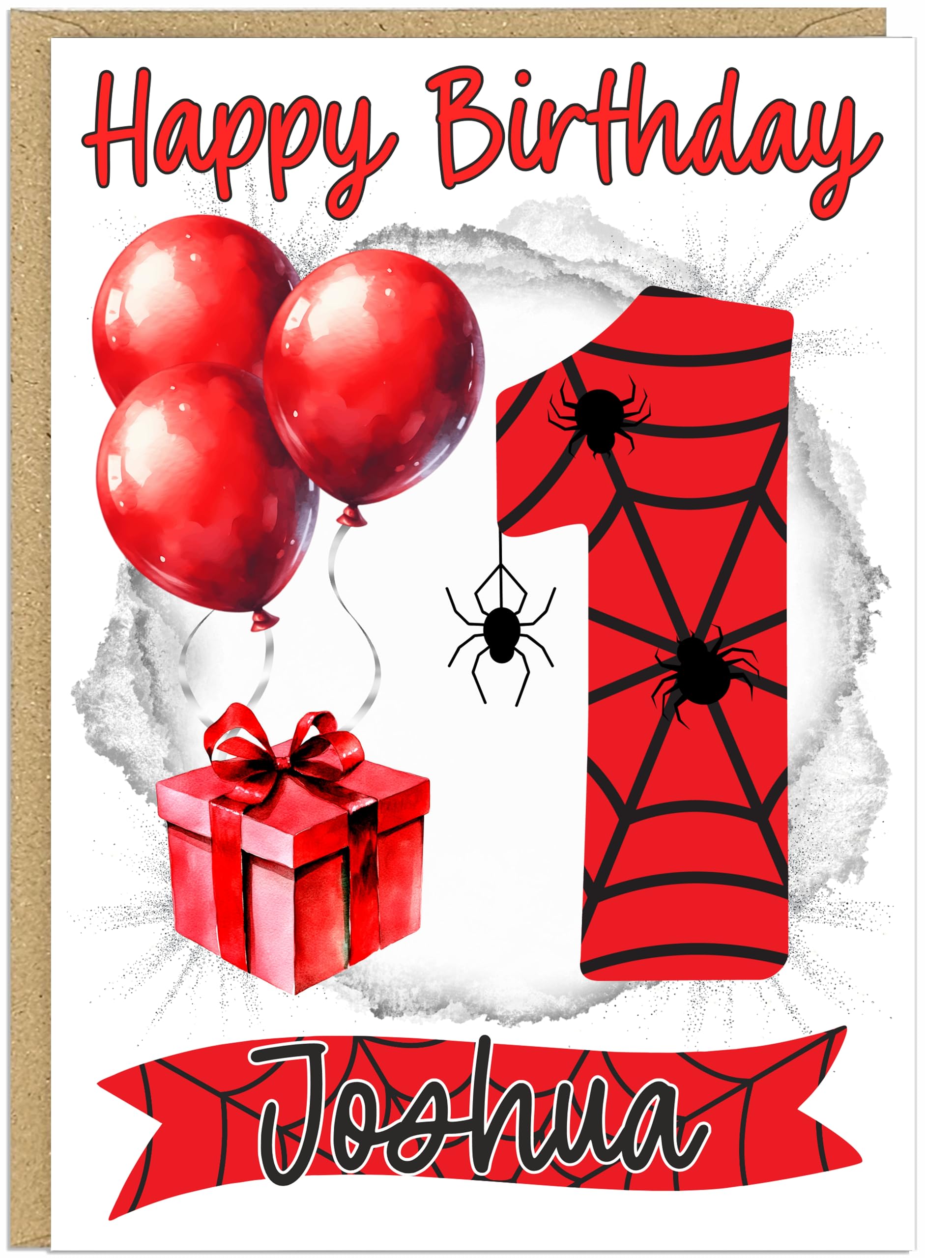 Personalised Spider Theme Happy Birthday Cards for Kids - Choose From Age 1-9 Add Child's Name Cute Spider Web Balloon Gift Design A5 Size (Age 1)
