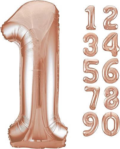 Miniatura 3 de Globos de aluminio con forma de número 1 de oro rosa, 34 pulgadas (paquete de 5), decoraciones de fiesta de alta calidad para cumpleaños,