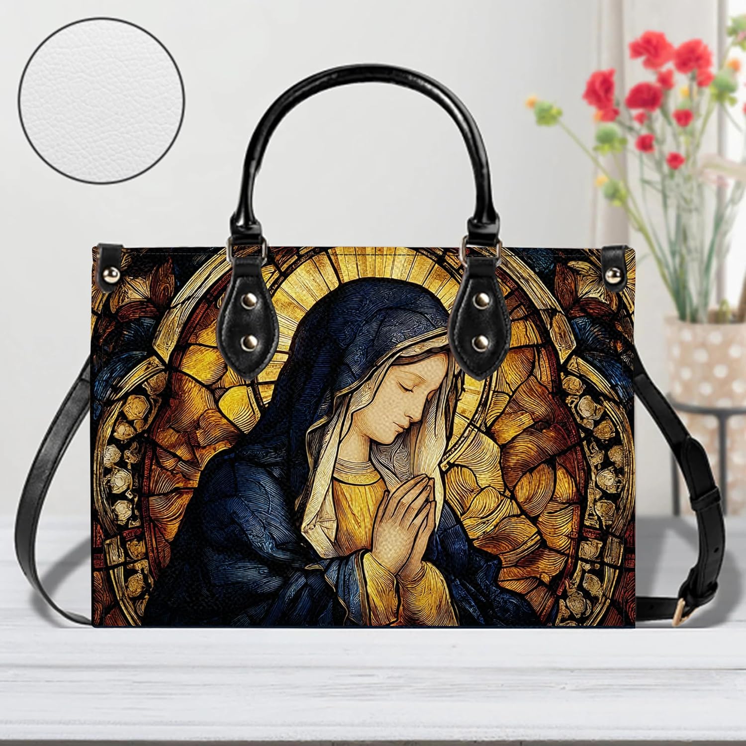 Personalized Virgin Mary Leather Handbag for Women, Custom Name Catholic Purse, Christian Faith Gift for Mom, Wife, Grandma - Image 7
