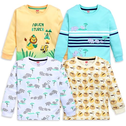 LuvLap Baby Boys Cotton Full Sleeves T-Shirt Set Pack of 4
