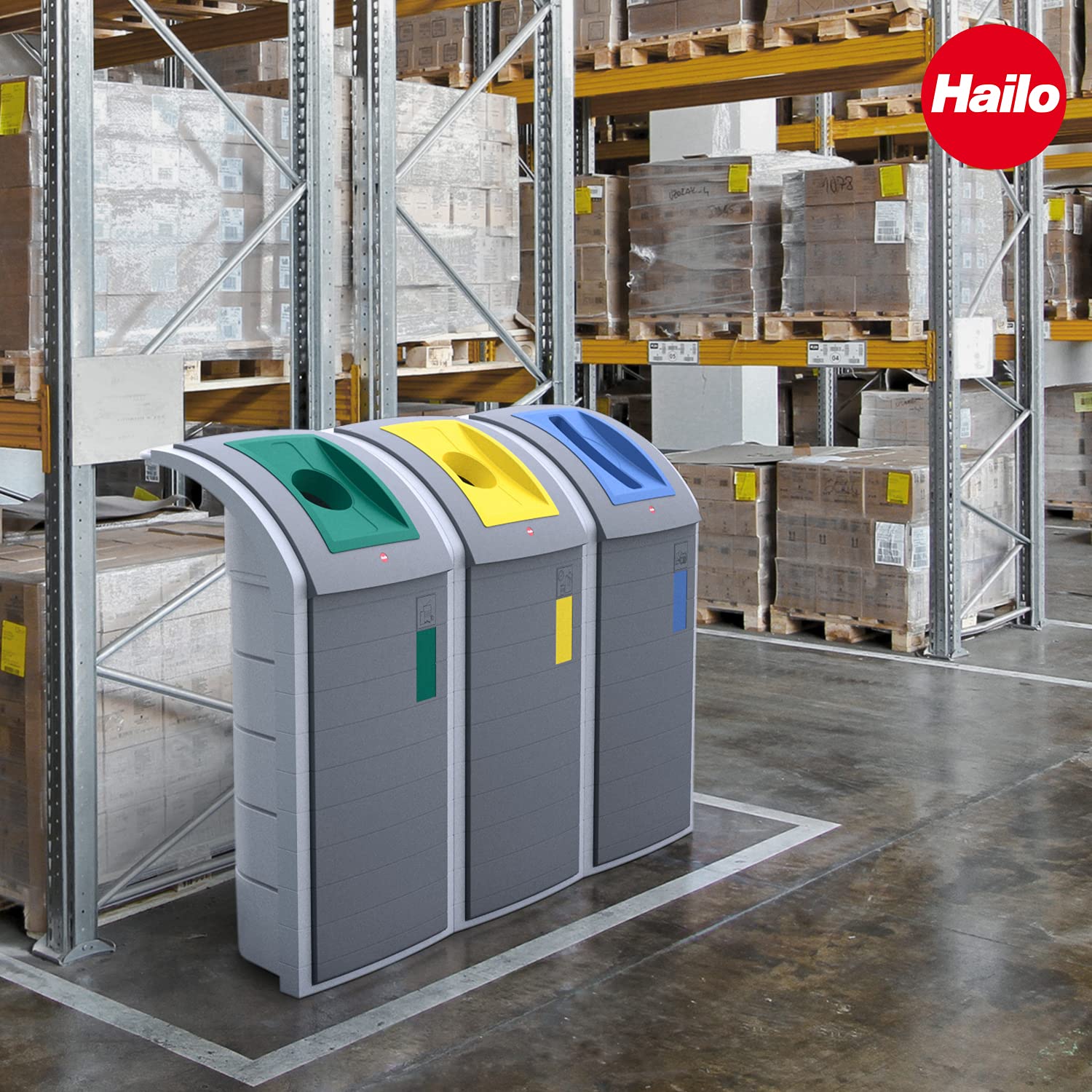 Hailo ProfiLine WSB Design XXXL Wertstoffsammler - 1 x 120l - schlagbeständiger Sammelbehälter aus technischem Kunststoff - Müllsackhalterung & Einwurfklappe mit 3 wechselbaren Einsätzen - grau | Volumen 120 l, inkl 3 Deckeleinsätze, grau