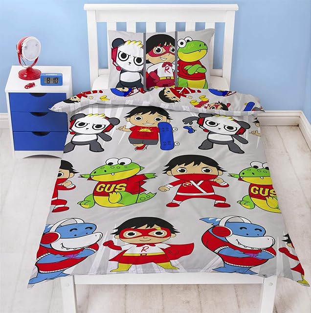 Ryans World Gang Single Duvet Cover | Reversible Official Merchandise Bedding | Featuring Red Titan, Combo Panda & Gus