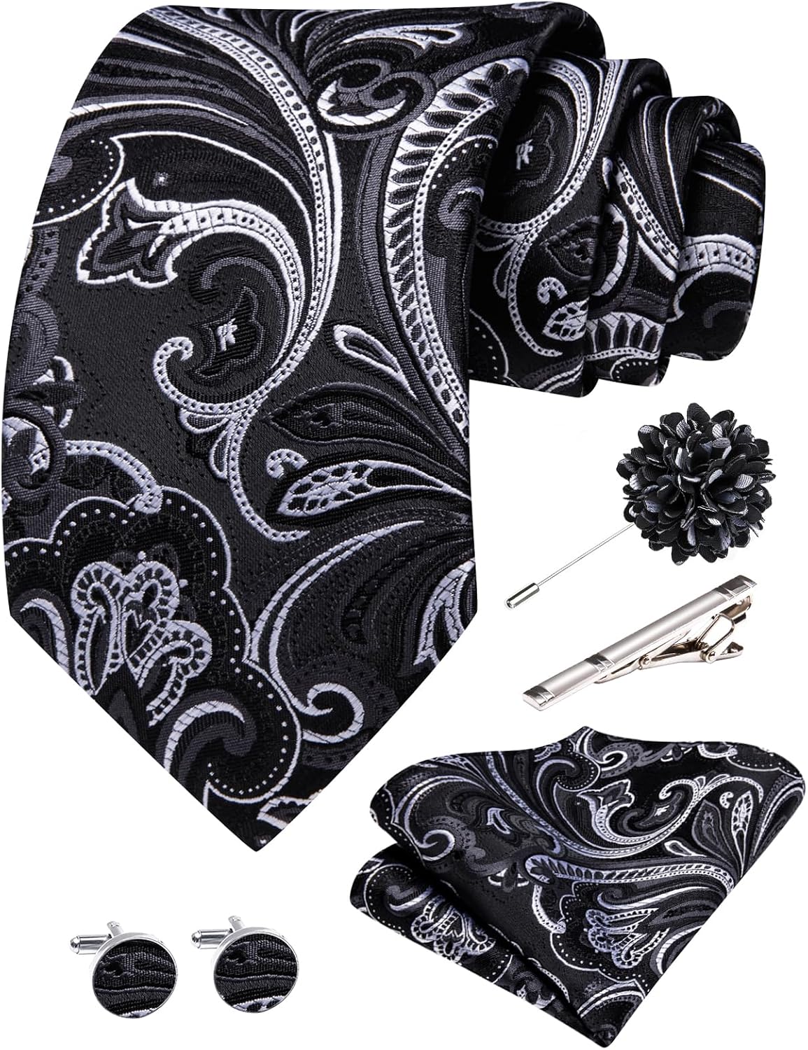 Dubulle 63 inches Extra Long Ties for Big and Tall Men Mens Necktie and Lapel Pin Clips Handkerchief Cufflinks Business