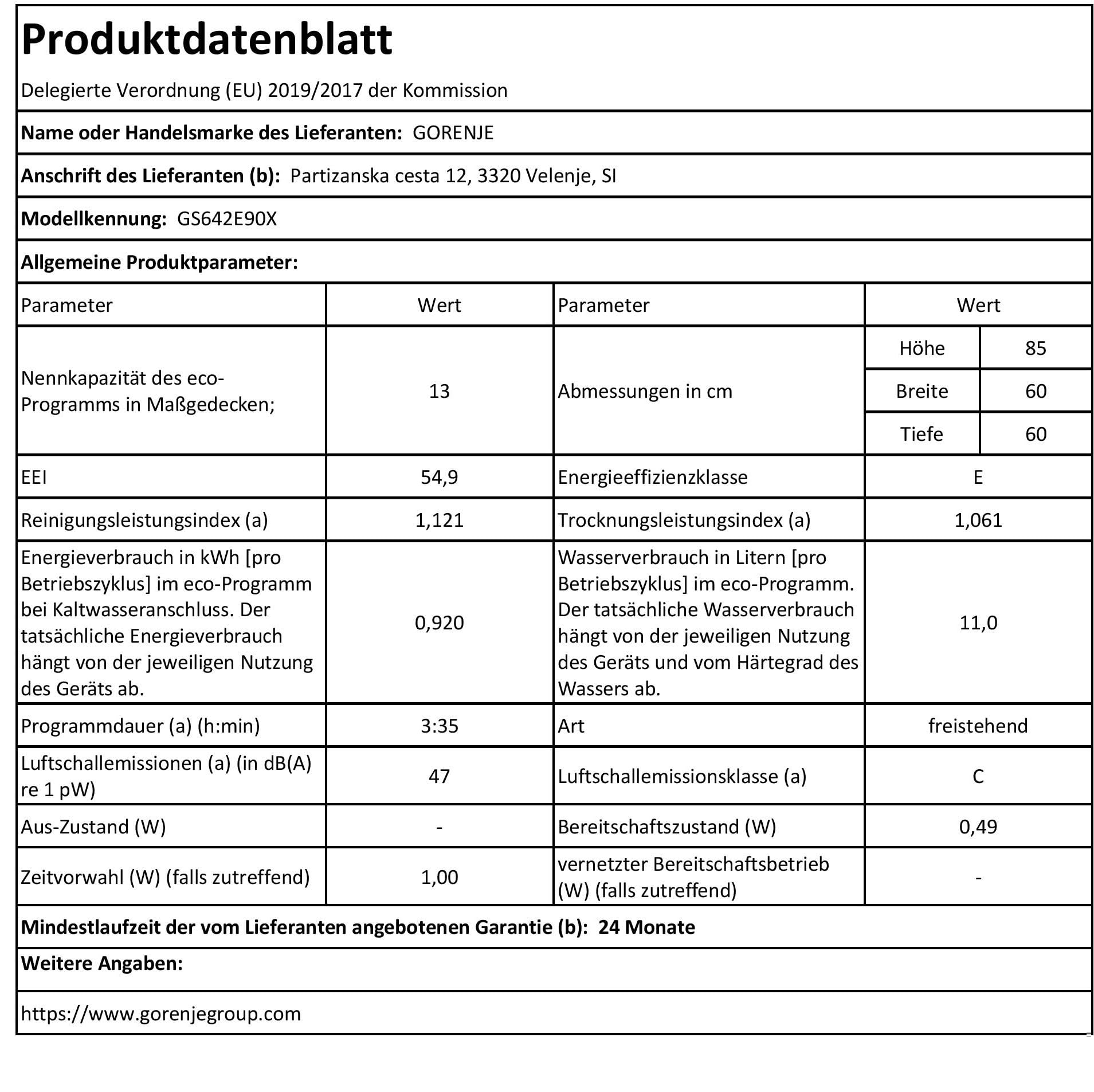 Gorenje GS642E90X - Lavavajillas de pie (60 cm, 13 coberturas, total AquaStop, protección completa contra desbordamiento, programa de higiene, función SpeedWash, autolimpieza, cesta para cubiertos