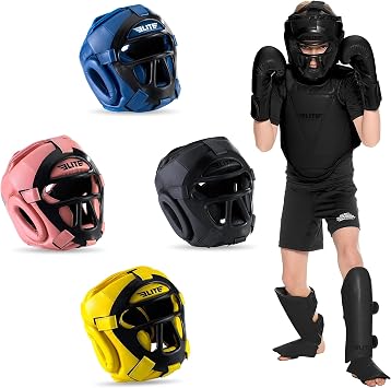 Elite Sports Best Kids Boxing Headgear Youth Wrestling Headgear for Age 4 to 13 Year MMA Kickboxing Muay Thai BJJ Karate Head Guard for Boys Girls Black
