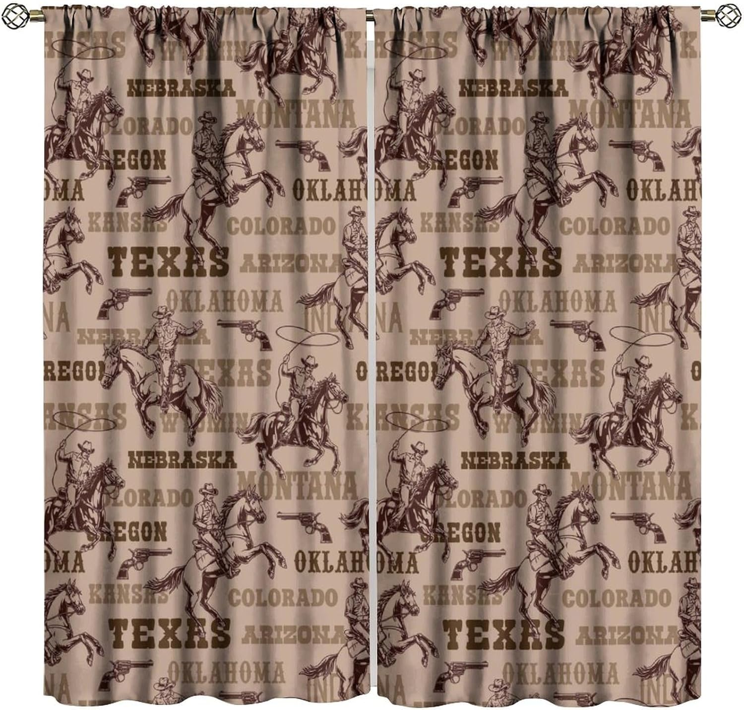 Western Cowboy Blackout Curtain Cowboy with Gun on Horse Retro Vintage Southwestern Themed Decoration Curtains，for Bedroom Living Room ，Brown Coffee Color 42"" W X 45"" L, Style-6