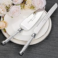 Vista 1 de Juego de cuchillo y servidor personalizado para pastel de boda, juego de corte de pastel grabado, cortador de pastel plateado, cuchillo de pizza