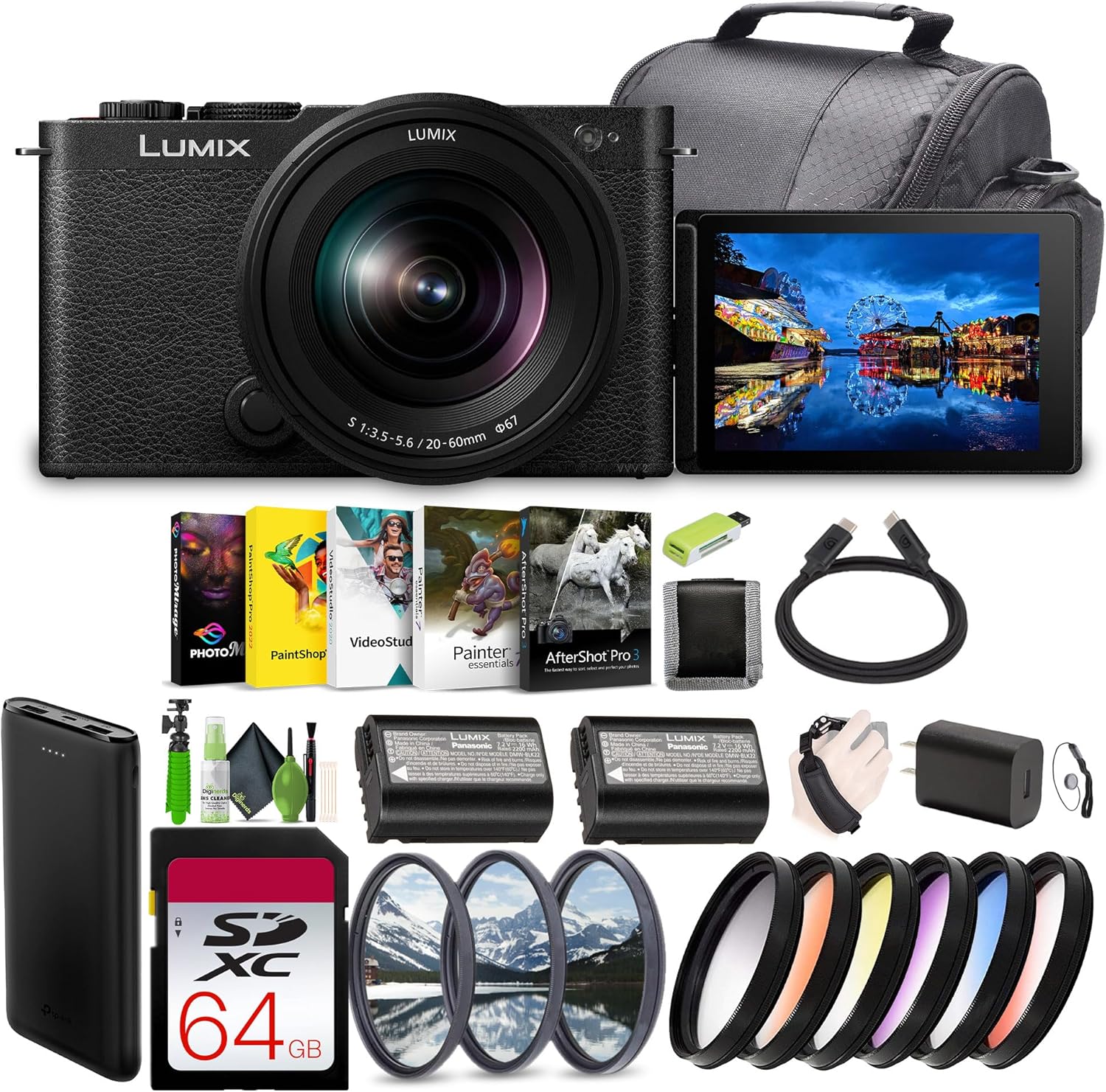 Panasonic LUMIX S9 Mirrorless Full Frame Compact Camera with 20-60mm F3.5-5.6 L Mount Lens for Content Creators - Black -Bundle with 64GB UHS-II SDXC Memory Card + Filter Kit and More Accessories