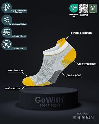 GoWith 3-Piece-6-Piece Bamboo Colorful Sports Pattern Reinforced Wash Box Seamless Running Walking Sports Performance Short Fit Booties Men's Socks