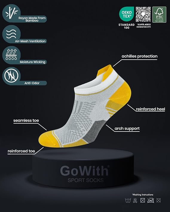 GoWith 3-Piece-6-Piece Bamboo Colorful Sports Pattern Reinforced Wash Box Seamless Running Walking Sports Performance Short Fit Booties Men's Socks
