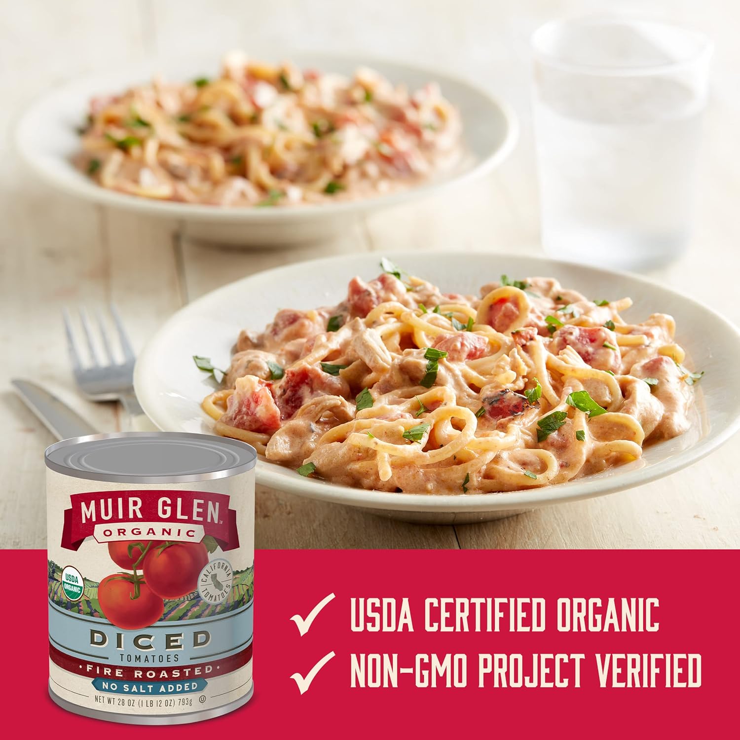 Muir Glen Organic Fire Roasted Diced Tomatoes No Salt Added, 28 oz (Pack of 12)