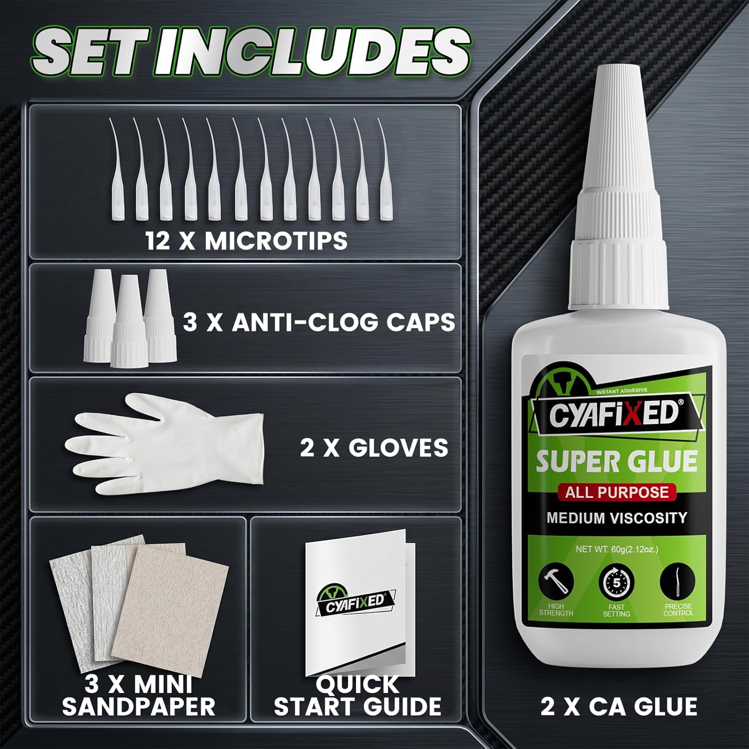 Medium Super Glue Pro Kit 120 Gram (4.2 oz) CA Glue for 3D Printing Crafts PLA Models Woodworking Aquarium, All-Purpose Cyanoacrylate Adhesive Repair Plastic Crafts Ceramic Glass Pottery Fast & Strong