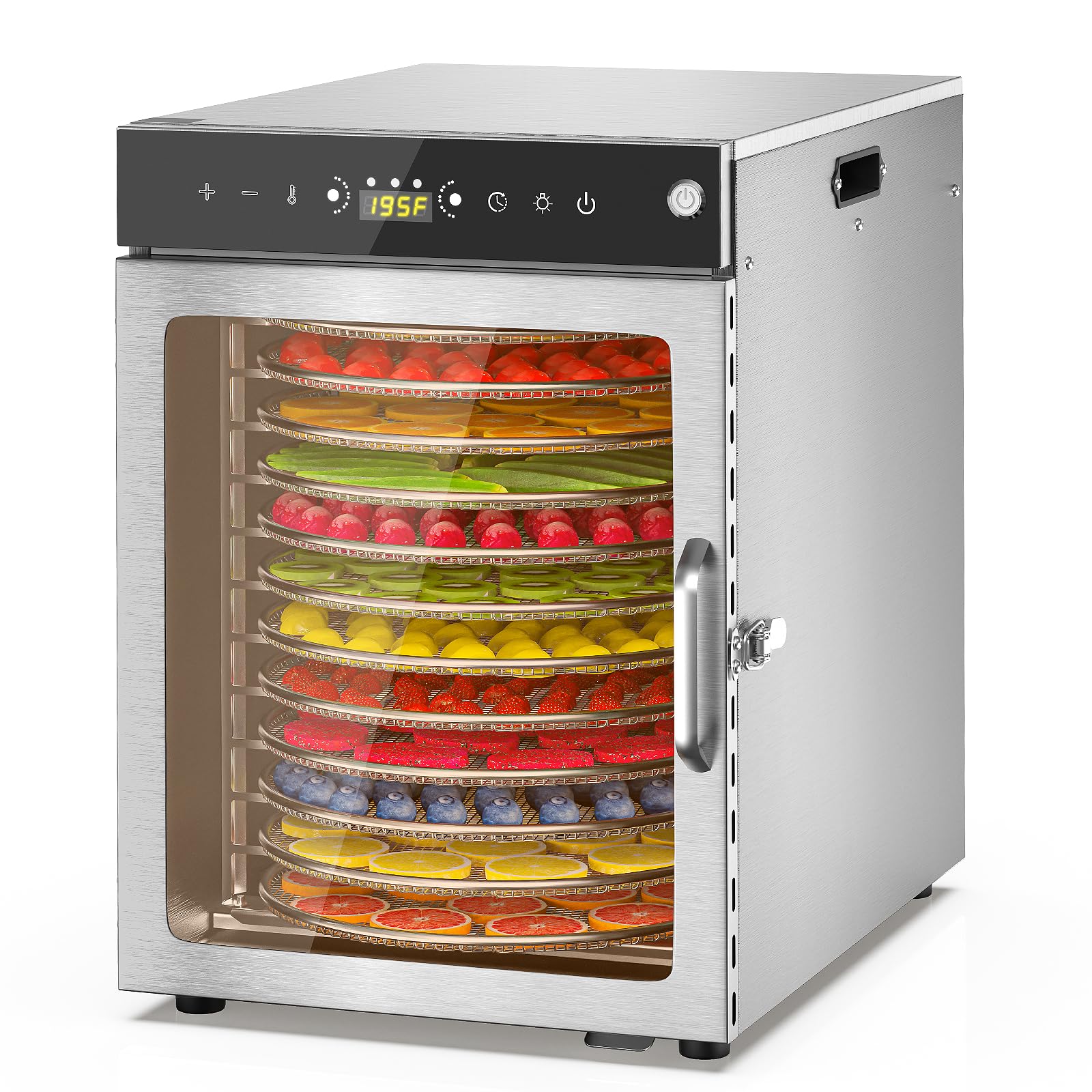 Food Dehydrator 12 Trays - 360° Rotary Meat Dehydrator for Jerky with 194°F Temp & 24H Time Control, 800W Even Heating Food Dryer Machine for Herbs, Fruit, Meat, Yogurt, Silver