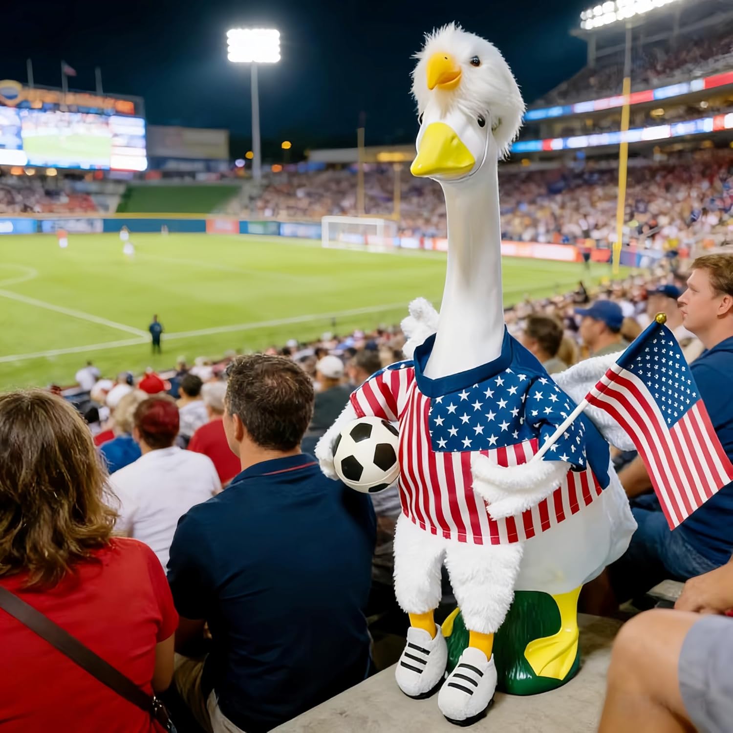 2026 Soccer Event Porch Goose Outfits, Patriotic American Sports Theme Lawn Geese Duck Statue Costume For Garden Yard Party Decor Art, 4th of July Independence Day Concrete Goose Wings Clothes Decor
