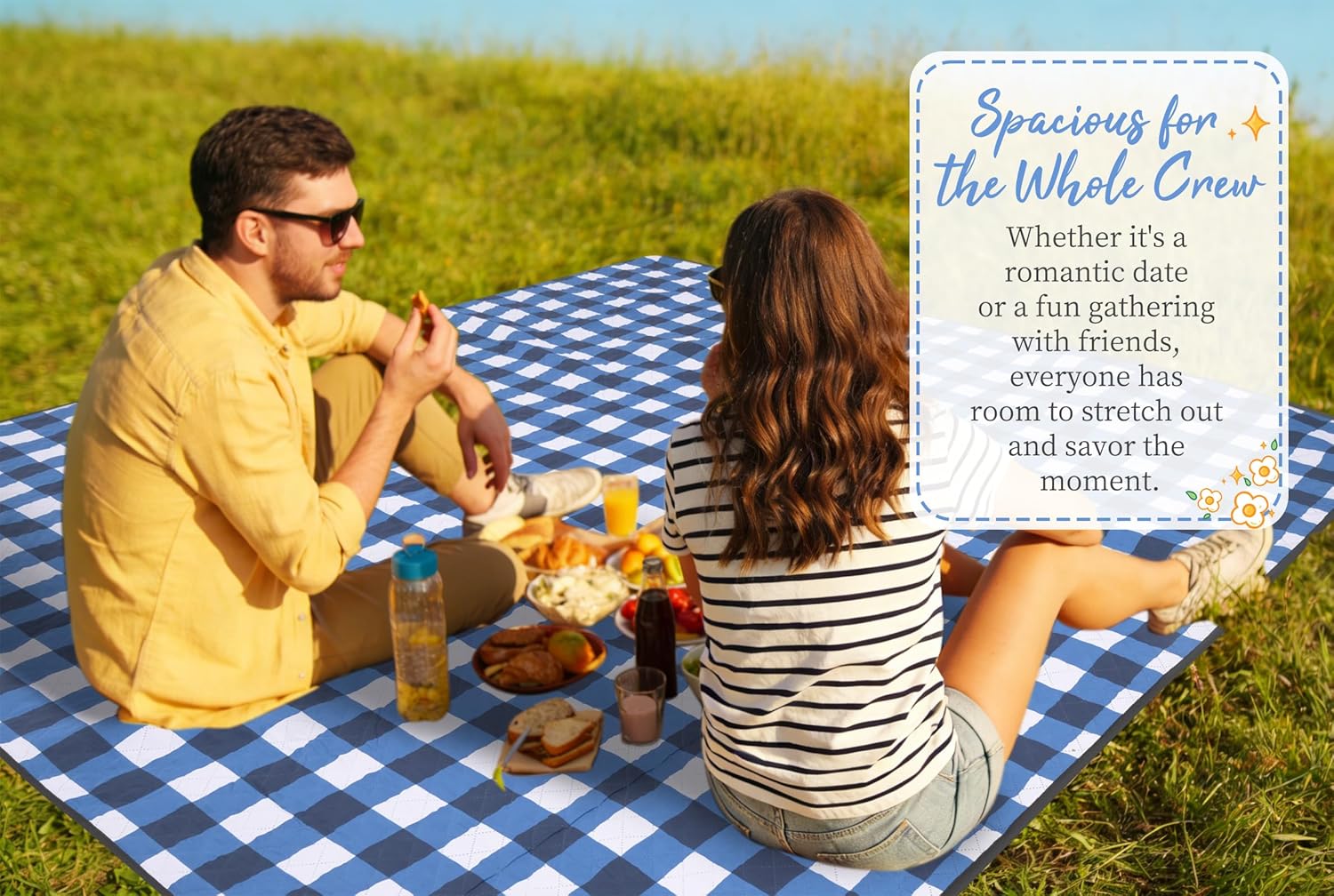 Large Picnic Blanket Beach Blanket, 80''x80'' Outdoor Mat Waterproof Blanket Beach Mat for Beach Camping Grass Lawn Park - Blue