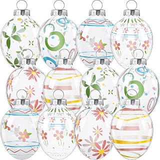 Capoda 12 Pcs Glass Easter Egg Ornaments Hand Painted Pastel Easter Egg Tree Hanging Eggs Holiday Spring Mini Tree Decoration for Outdoor Indoor Office Party Supplies, 6 Design