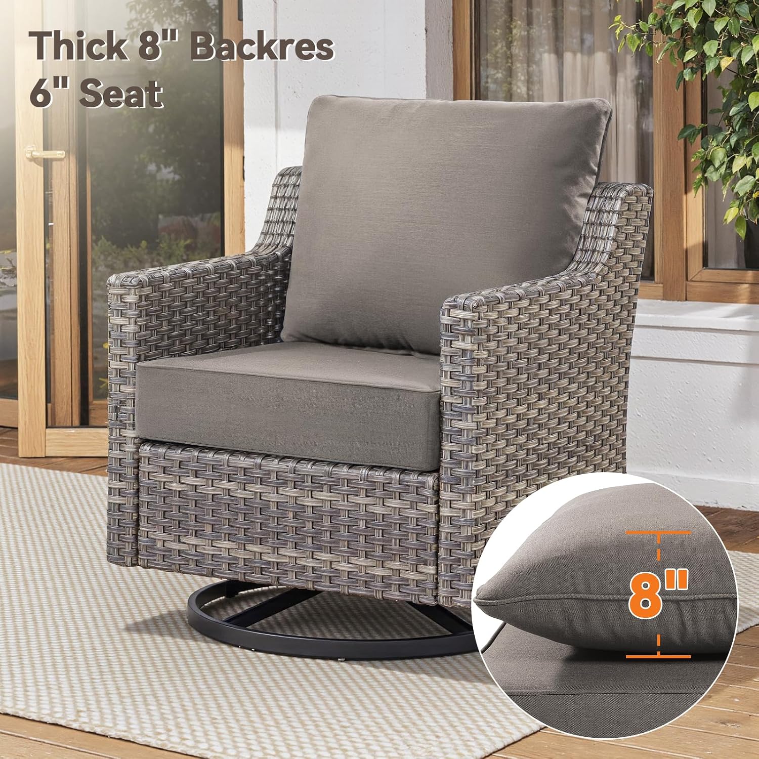 6" Thick Outdoor Cushions 22x24x6, 1-Set Deep Seat Patio Cushions with Removable Cover, Waterproof & Fade Resistant Replacement for Wicker Chair, Loveseat, Sofa - Grey