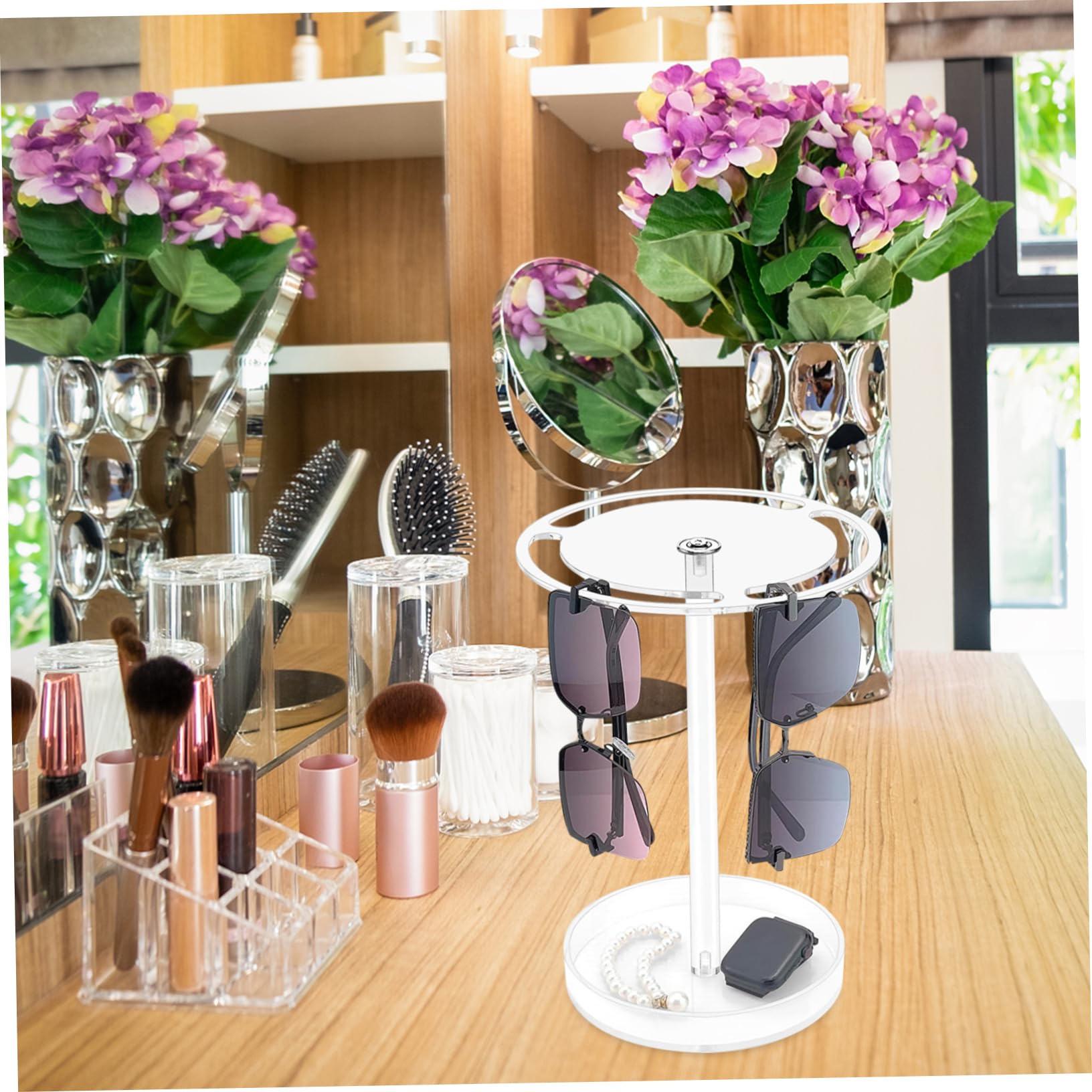 Organizador y Bandeja Acrílico de Gafas de Sol con Diseño Giratorio 360 Grados Soporte y Expositor Elegante para Fiesta Verano para Oficina y Hogar