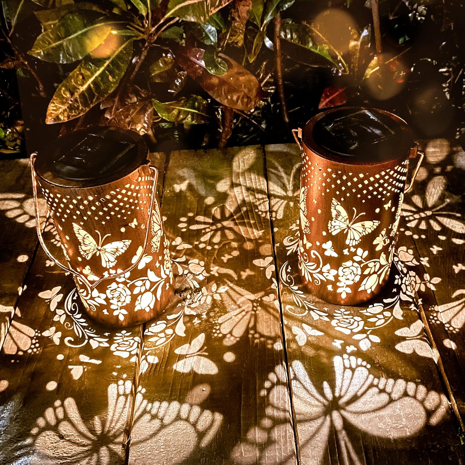 2 Pack Butterfly Solar Lanterns Outdoor Hanging Lantern Lights