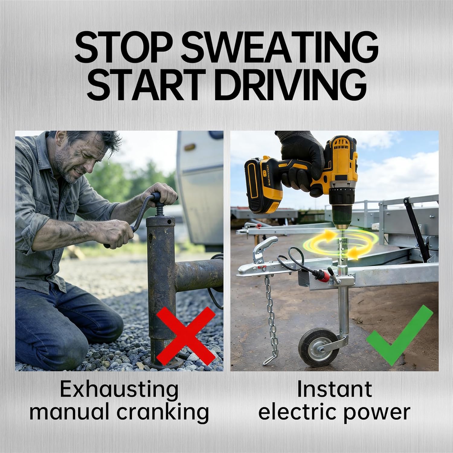 Heavy Duty Trailer Jack Drill Adapter - Universal 1" & 1/2" Drive Shaft Fit - One-Piece 304 Stainless Steel Power Drill Socket Attachment for RV, Camper, Boat Stabilizer Leveling Jacks