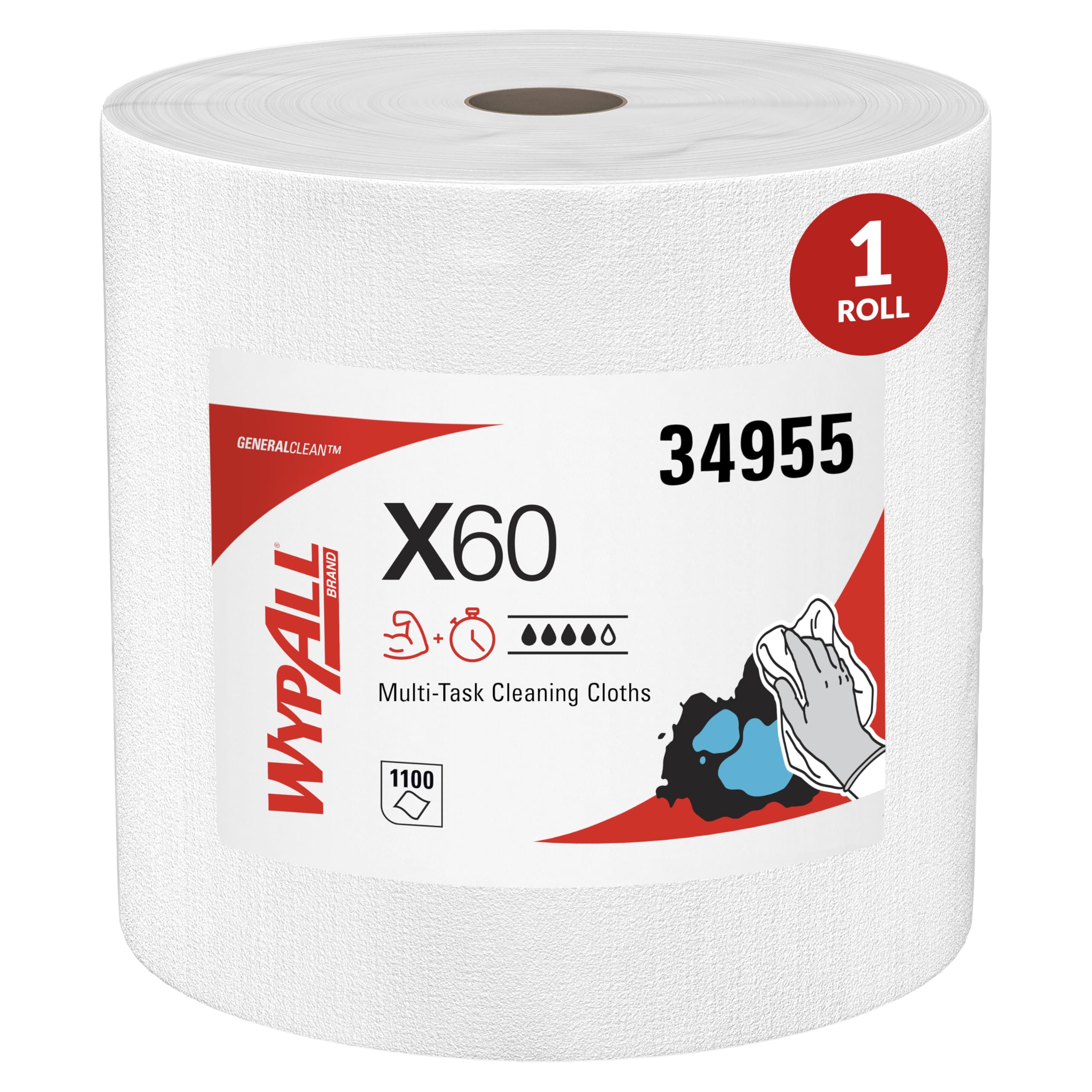 X60 Reusable Cloths (34955), White, Jumbo Roll, 1100 Sheets/Roll, 1 Roll/Case