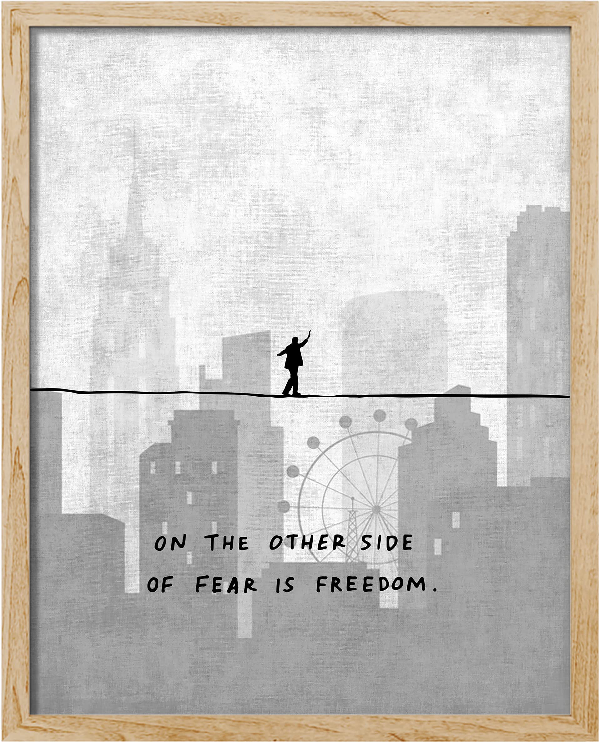 SIGNWIN Framed On The Other Side of Fear is Freedom Wall Art, Balance, Grey, Deep Inspiring Sayings, Motivational Wall Decor Prints, Inspirational Wall Décor for Living Room, Bedroom - 8"x10" Natural