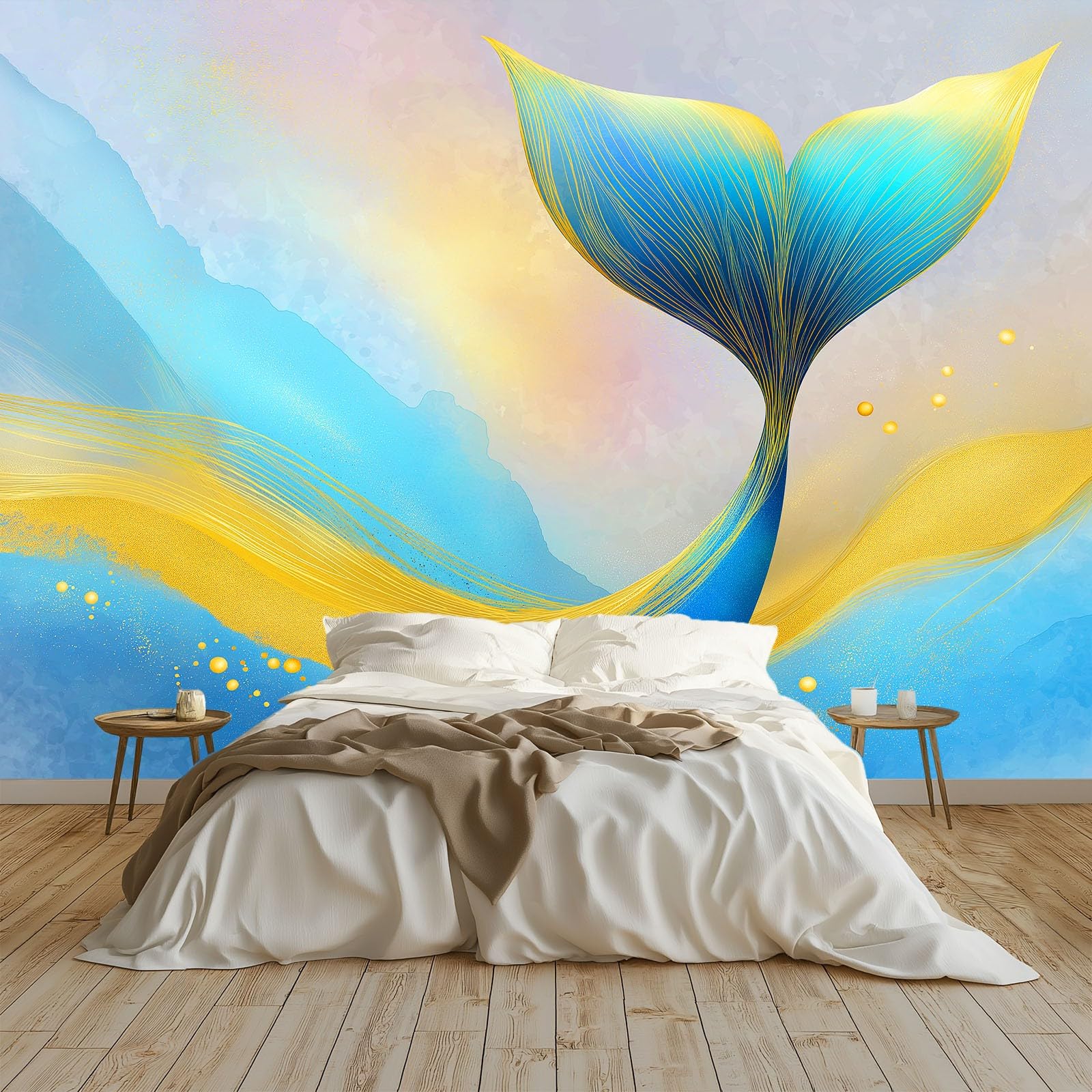Niestandardowa fototapeta 3D, 200 x 140 cm, fantazyjna sztuka, syrenka, mural, gruba włóknina, niebieska tapeta do salonu, tło telewizyjne