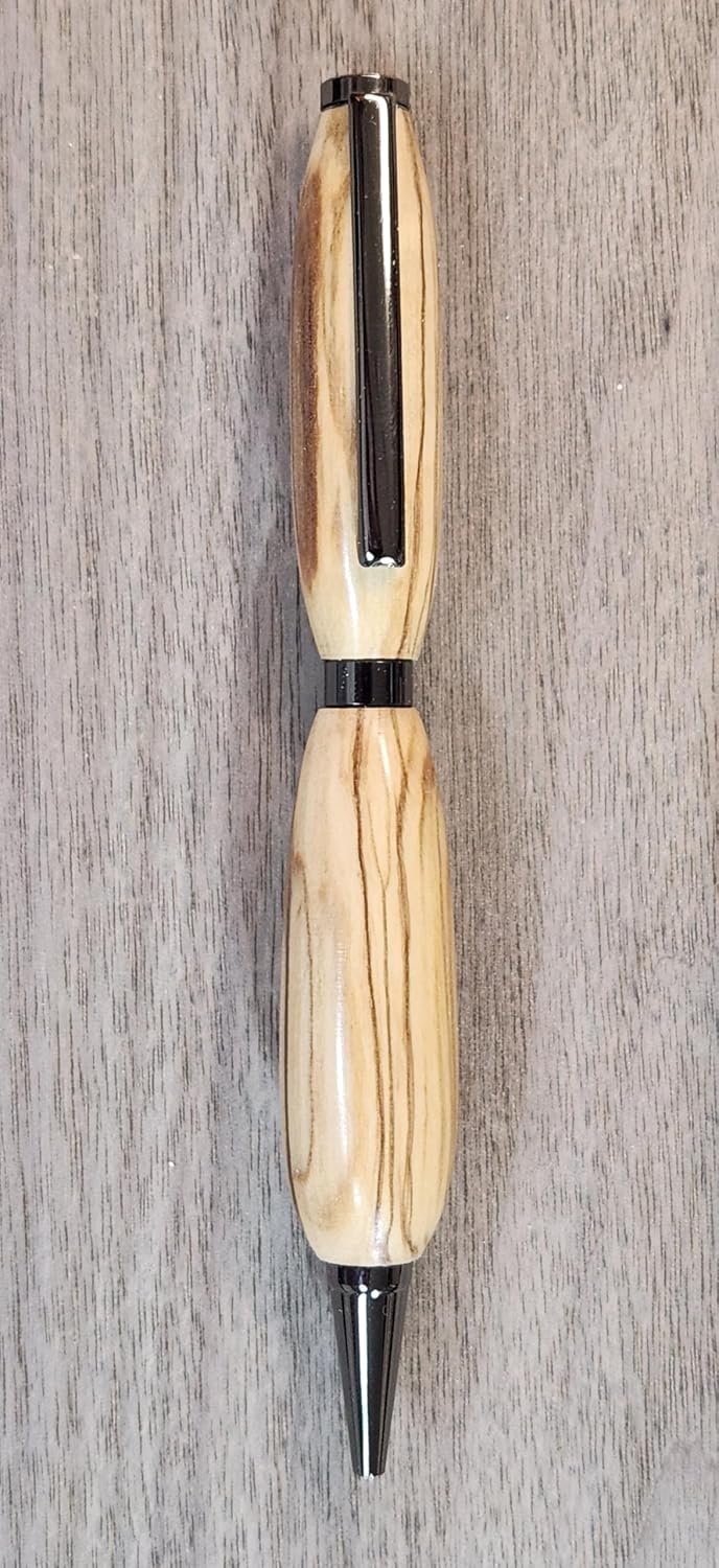 Handcrafted Olive Wood Twist Ballpoint Pen, Teardrop Shape, Unique Grain Pattern (Gun Metal)