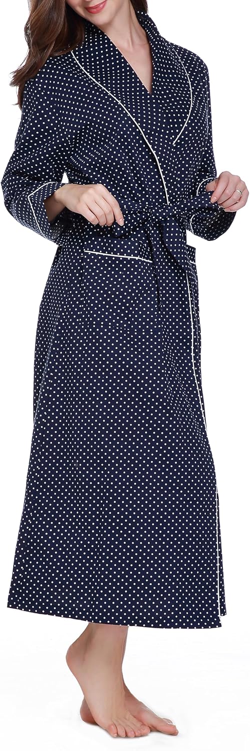 Lavenderi Women’s 100% Cotton Long Kimono Lounge Bathrobe Robe, Ladies Loungewear for Spa - Image 2