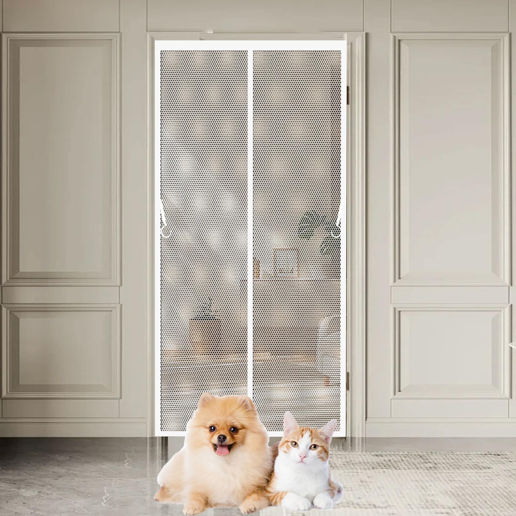 Mosquito Door Screen 137 x 263 cm Full Frame Magic Tape, Powerful Magnets Fly Screens for Doors Lets Fresh Air, Easy to Install for Living Garage Doors, White