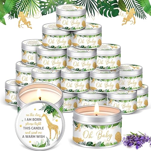 MTLEE Jungle Animal Baby Shower Candle Favors (24 sets, gift-boxed)