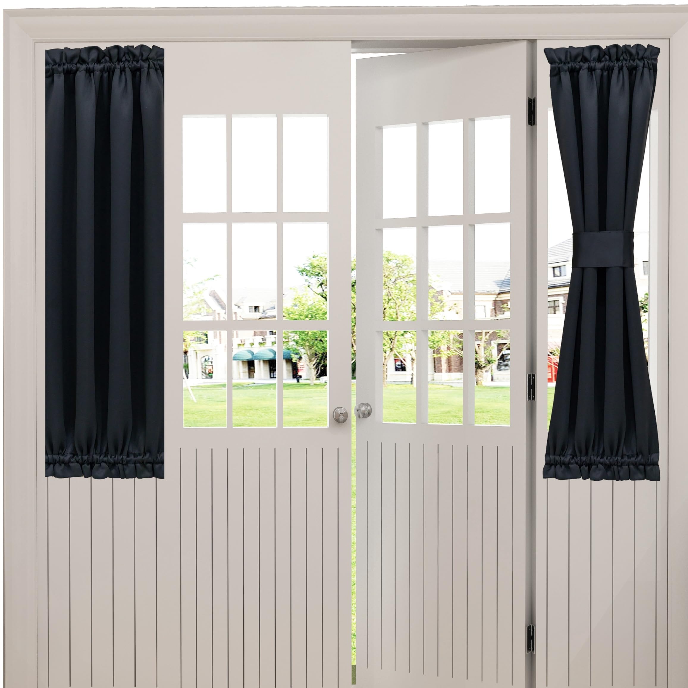 Aquazolax Front Door Curtains for Glass Window Black - Thermal Insulated Blackout Curtain Drapes for Small Front Sidelight Door Windows, 25x40 Inch, 1