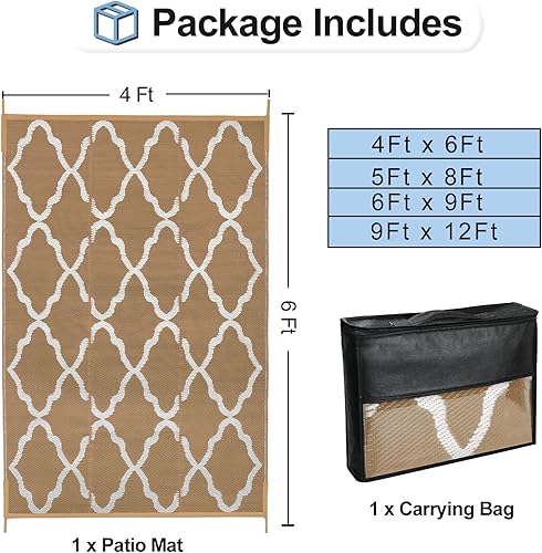 Miniatura 2 de OutdoorLines Alfombras de interior y exterior para patio de 5 pies, reversible, resistente a manchas y a rayos UV, portátil, alfombra de paja de