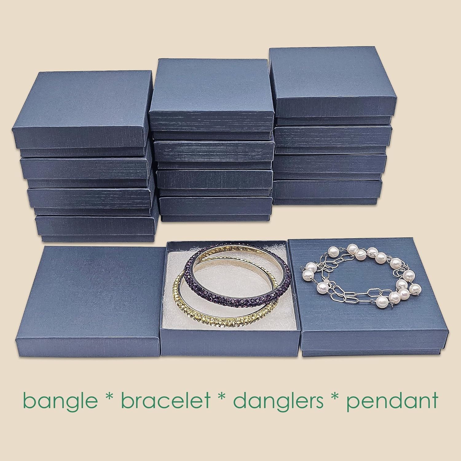 TheDisplayGuys - 25-Pack #33 Cardboard Linen Paper Jewelry Gift Boxes w. Cotton Padding - Blue (3.5" x 3.5" x 1.0") - Image 4