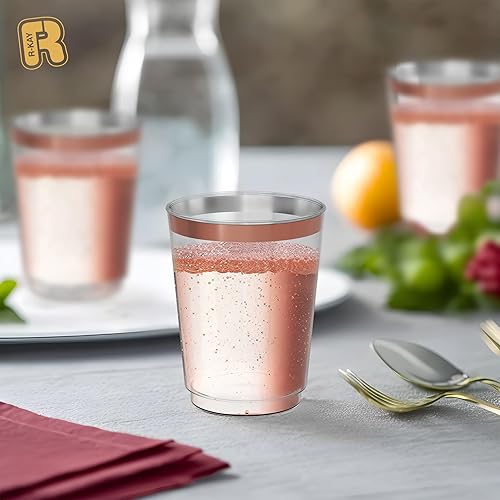 Miniatura 3 de R-kay Paquete de 50 vasos de plástico de oro rosa para fiestas, vasos de fiesta de oro rosa de 10 onzas desechables, vasos duros desechables, vasos