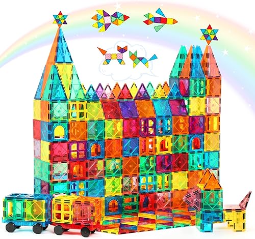 Bloques de construcción de azulejos magnéticos, juguetes STEM Montessori, regalos para niños y niñas con 2 autos compatibles con otros bloques de