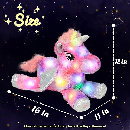 Vista 49 de Hopearl Unicornio adorable de peluche con luces LED, flexible, con luces de noche que brillan en la oscuridad, para festival, cumpleaños, niños
