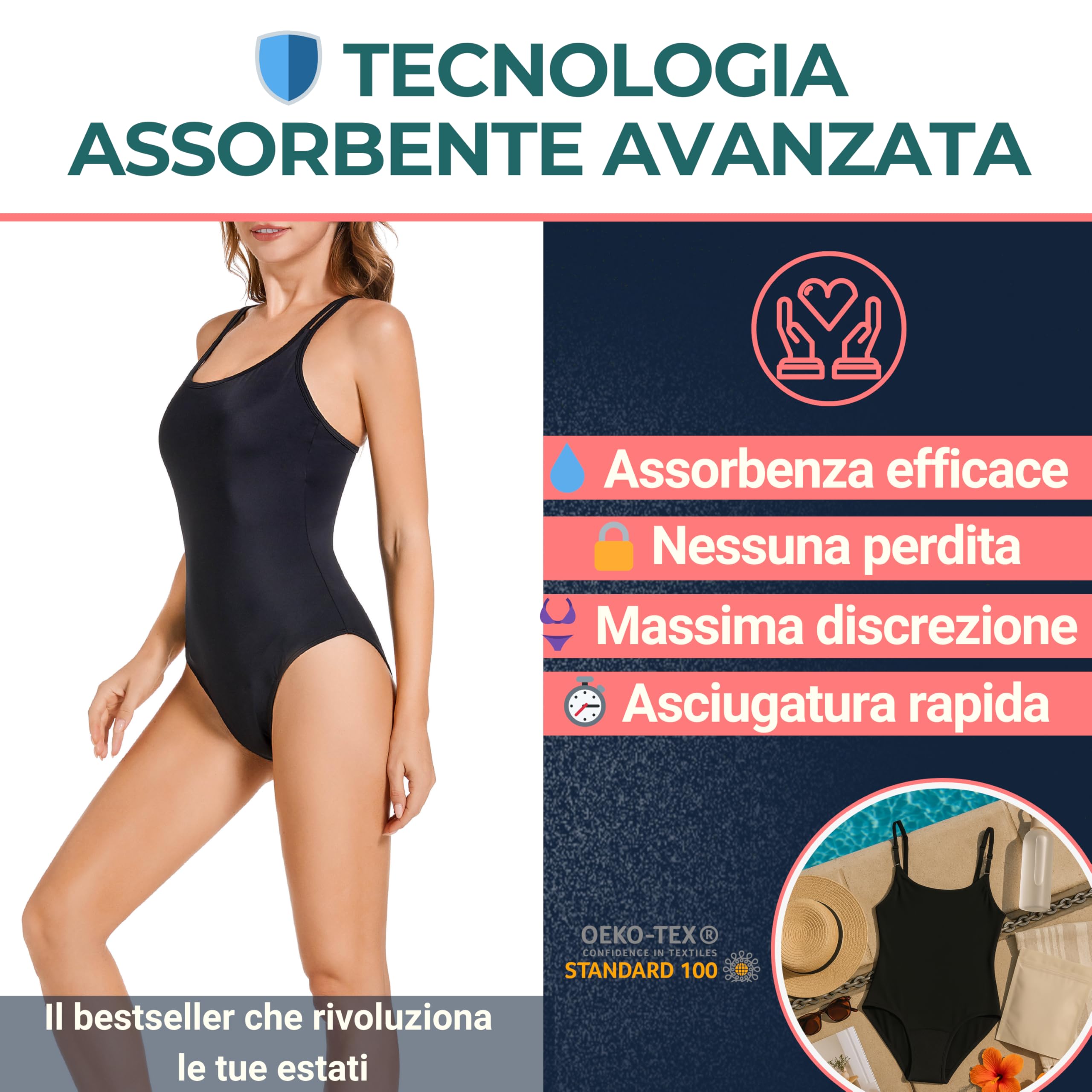 Costume da bagno mestruale donna flusso abbondante | Mutandine mestruali | ideale per adolescenti | costume da bagno mestruale piscina | costume mestruale 1 pezzo