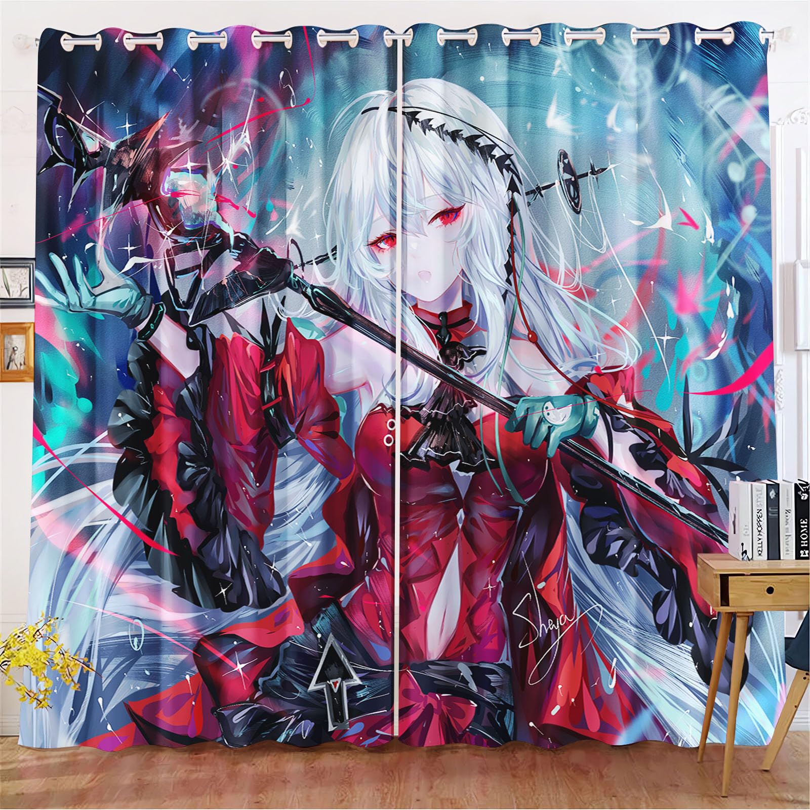 Rideaux occultants Anime Fille Fantaisie Anime Fille Cartoon Manga Japonais Rideau occultant Pour chambre à coucher Chambre d'enfant (183x160cm(LxH)/ 91.5x160cmx2,8)