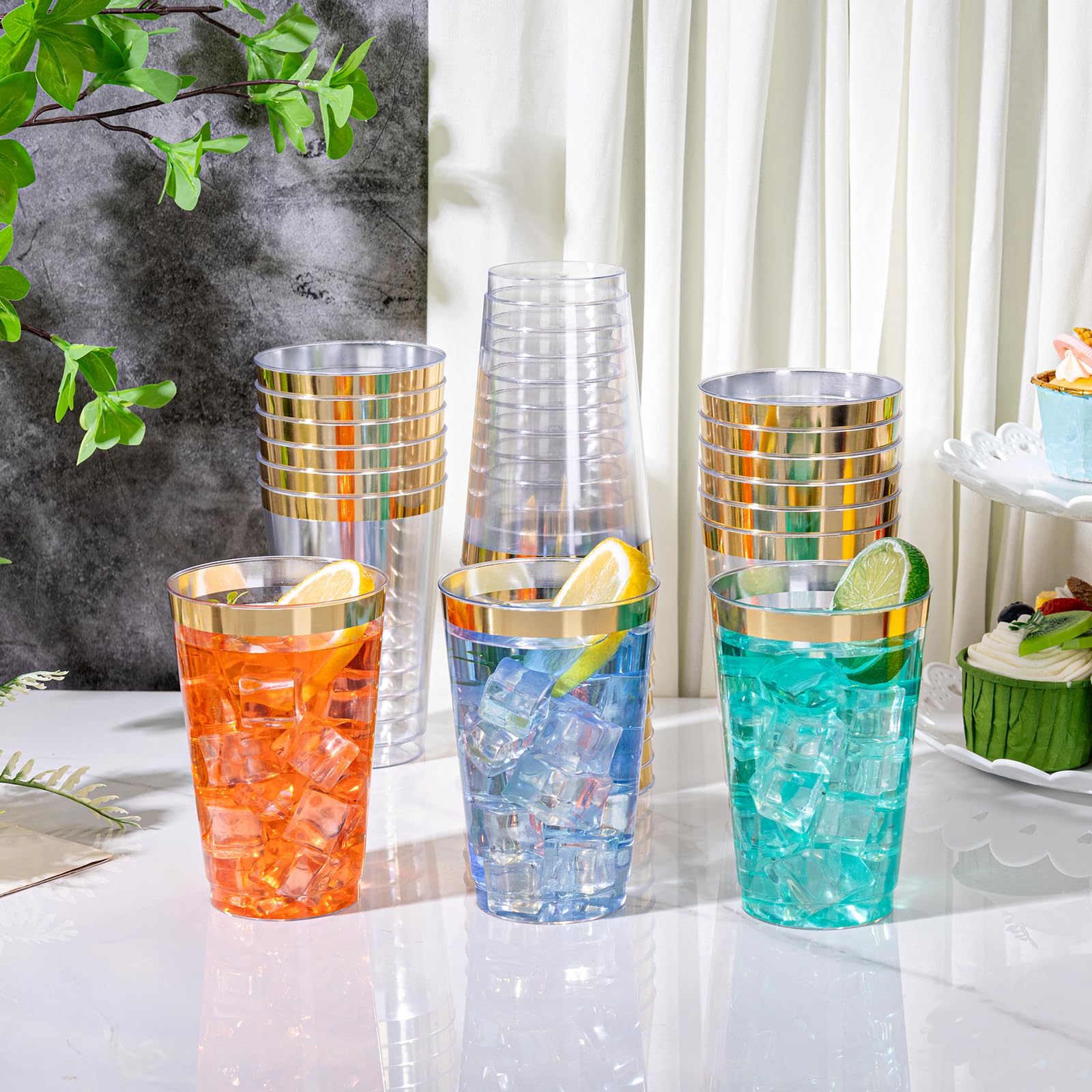 I00000 100 Pack 14 oz Gold Plastic Cups, Gold Disposable Cups Tumblers, Disposable Plastic Wine Glasses Cocktail Glasses Perfect for Party & Wedding — Amazon image 2